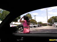 Whore sucks the dick and gets fucked hard inside the car