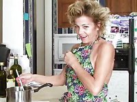 Housewife takes a break from cooking to pleasure her bushy twat