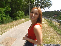 Red-head chick talked into showing her tits on camera