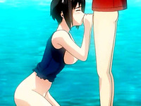 Cutie in swimsuit fingers hentai slit