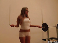 Doxy masturbates inside the gym