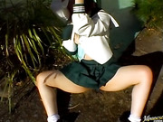 Hairy pussy asian schoolgirl sucks outdoor