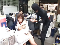 Horny asian slut sucks ninjas cock in office