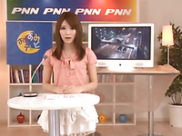 Pretty shy asian news anchor