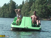 Titted golden-haired fucked hard in a boat