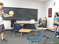 Teen long haired bitch is getting her spurted hard in the class room